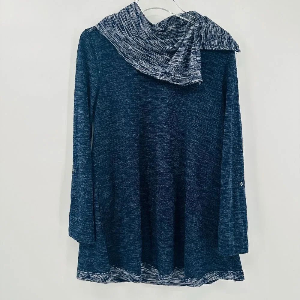 Soft Surroundings Size Medium Blue Heathered Long Sleeve Cowl Neck Tunic Top